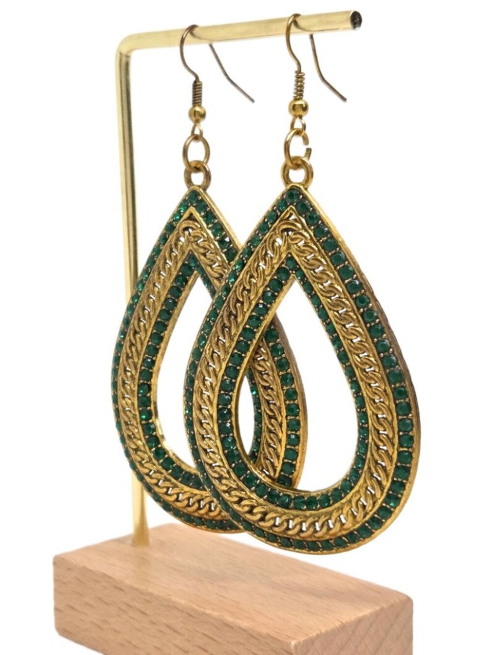 Vintage Giant Gold & Green Crystal Dangle Earrings